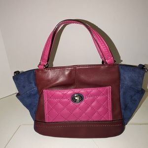 Coach Park Mini Leather Suede Tote Satchel Color Block Quilted Handbag